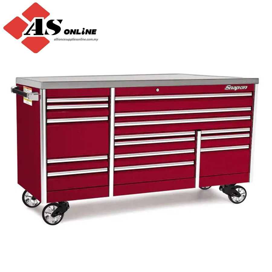 SNAP-ON 84" 15-Drawer Triple-Bank EPIQ Series Stainless Steel Top Roll Cab with PowerDrawer (Candy Apple Red) / Model: KETP843C1PJH