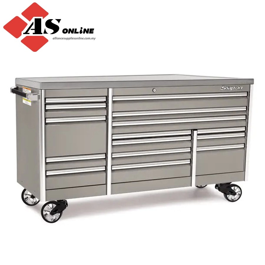 SNAP-ON 84" 15-Drawer Triple-Bank EPIQ Series Stainless Steel Top Roll Cab with PowerDrawer (Arctic Silver) / Model: KETP843C1PKS