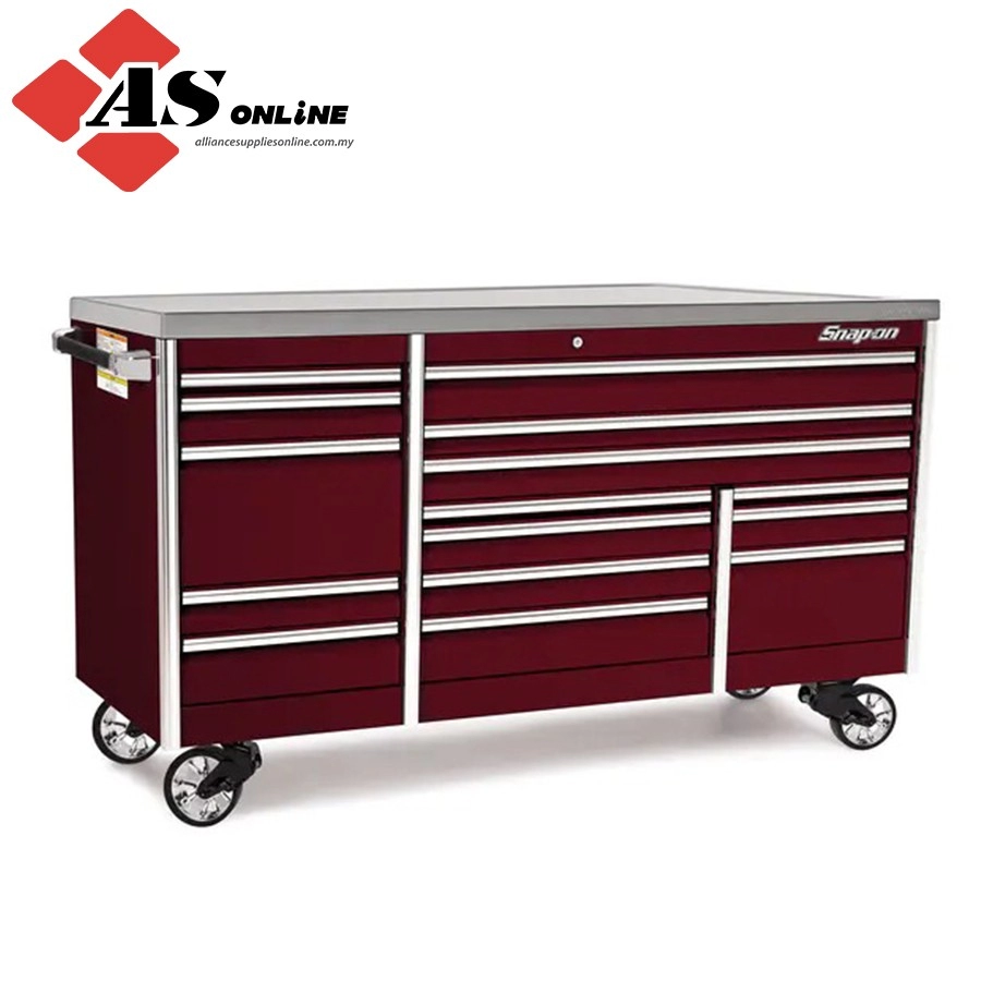 SNAP-ON 84" 15-Drawer Triple-Bank EPIQ Series Stainless Steel Top Roll Cab with PowerDrawer (Deep Cranberry) / Model: 