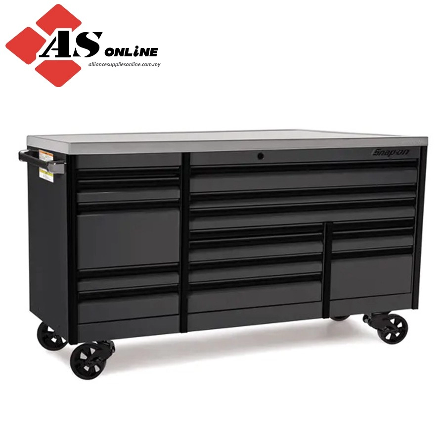 SNAP-ON 84" 15-Drawer Triple-Bank EPIQ Series Stainless Steel Top Roll Cab with PowerDrawer (Storm Gray with Black Trim and Blackout Details) / Model: KETP843C1PWZ