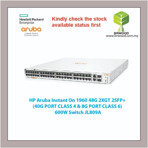 HP ARUBA JL809A: INSTANT ON 1960 48G 2XGT 2SFP+(40G PORT CLASS 4 & 8G PORT CLASS 6) 600W POE SWITCH