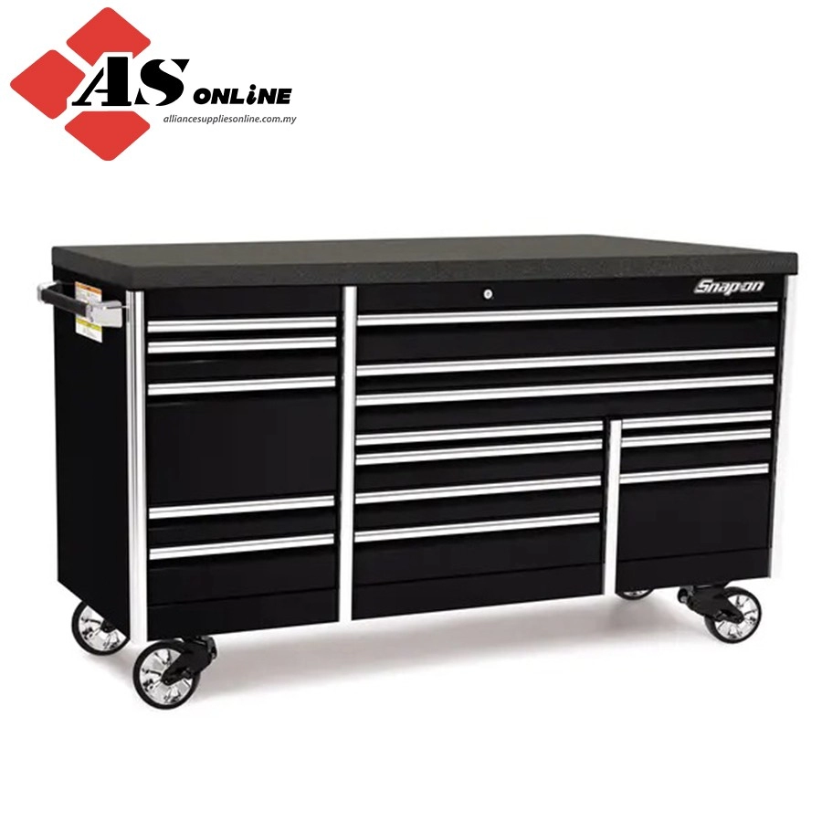 SNAP-ON 84" 15-Drawer Triple-Bank EPIQ Series Bed Liner Top Roll Cab with PowerDrawer (Gloss Black) / Model: KETP843C7PC