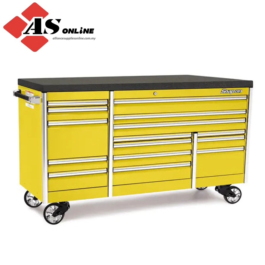 SNAP-ON 84" 15-Drawer Triple-Bank EPIQ Series Bed Liner Top Roll Cab with PowerDrawer (Ultra Yellow) / Model: KETP843C7PES