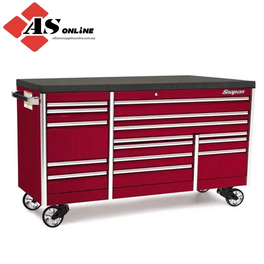 SNAP-ON 84" 15-Drawer Triple-Bank EPIQ Series Bed Liner Top Roll Cab with PowerDrawer (Candy Apple Red) / Model: KETP843C7PJH