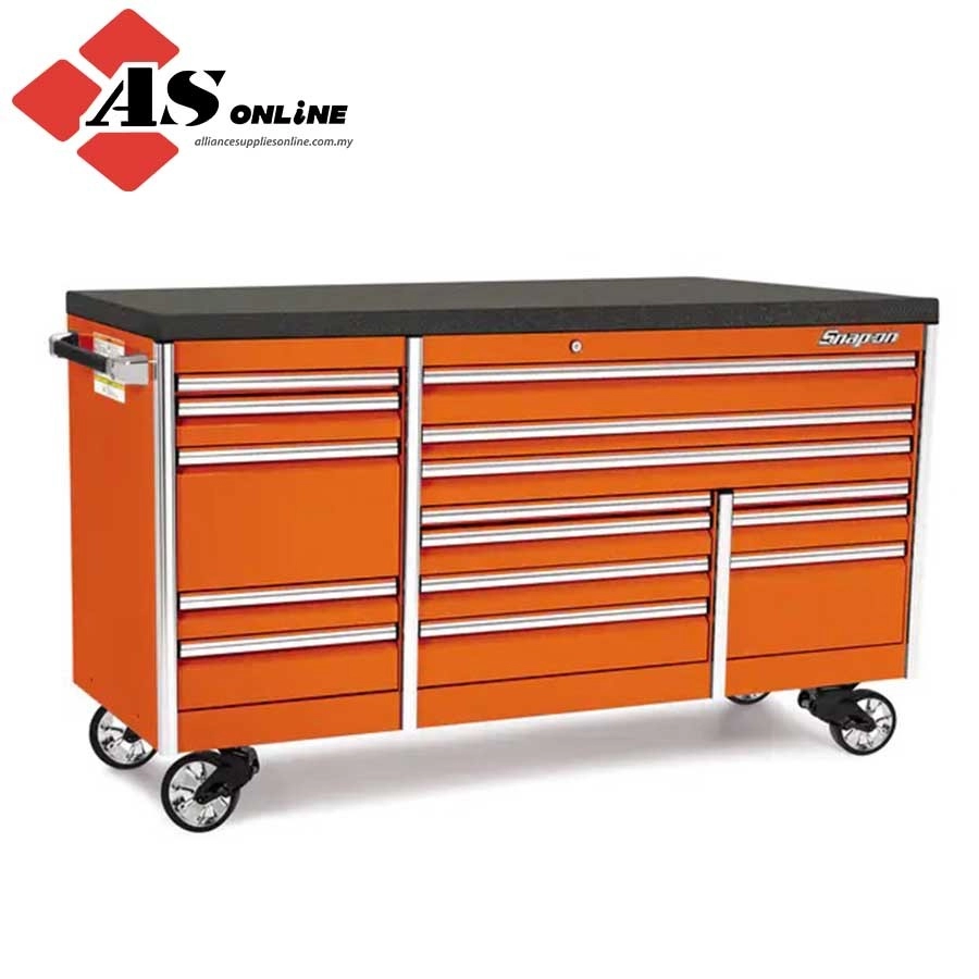 SNAP-ON 84" 15-Drawer Triple-Bank EPIQ Series Bed Liner Top Roll Cab with PowerDrawer (Electric Orange) / Model: KETP843C7PJK