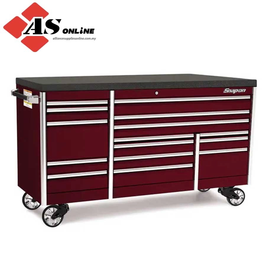 SNAP-ON 84" 15-Drawer Triple-Bank EPIQ Series Bed Liner Top Roll Cab with PowerDrawer (Deep Cranberry) / Model: KETP843C7PM