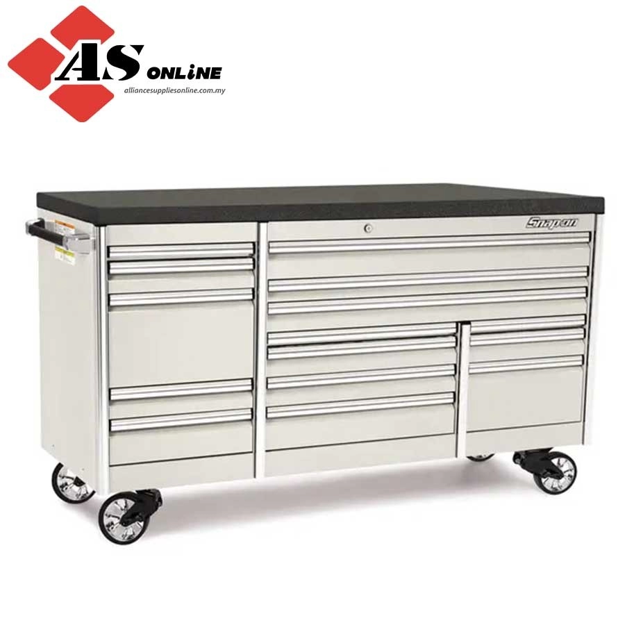 SNAP-ON 84" 15-Drawer Triple-Bank EPIQ Series Bed Liner Top Roll Cab with PowerDrawer (White) / Model: KETP843C7PU