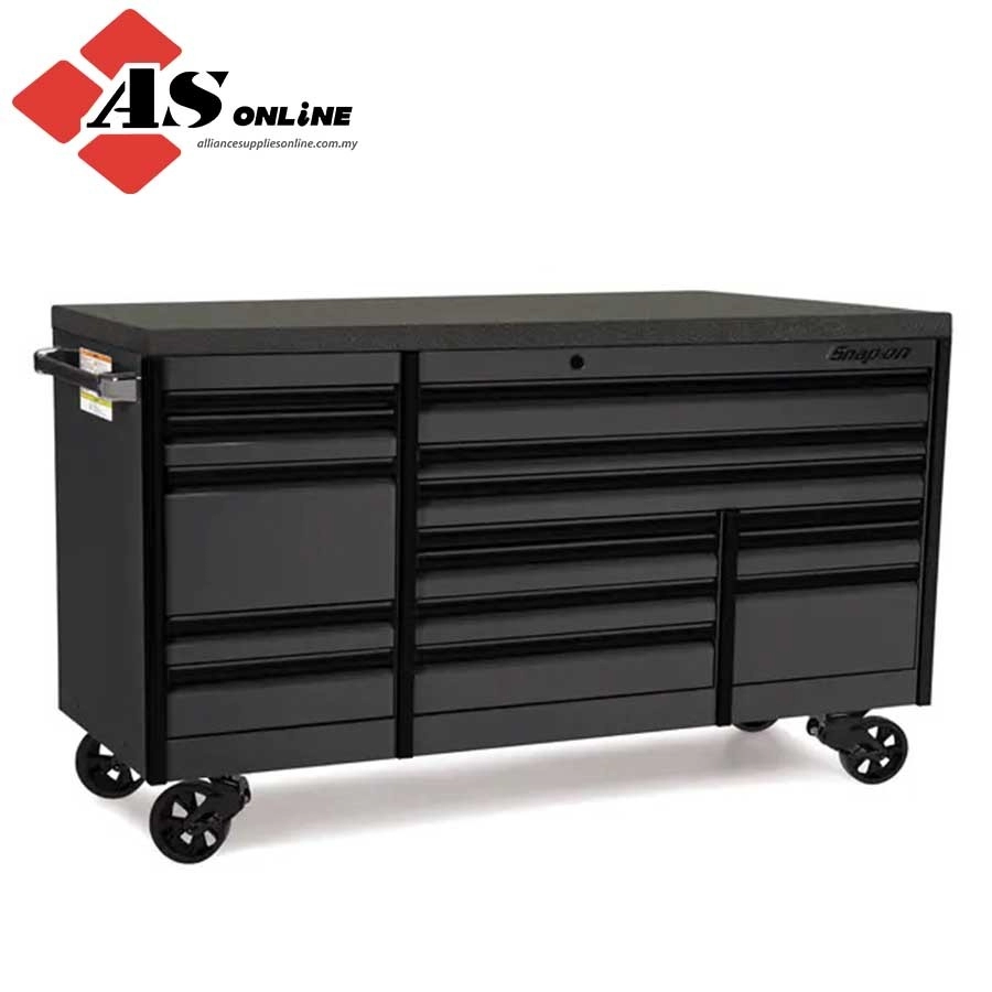 SNAP-ON 84" 15-Drawer Triple-Bank EPIQ Series Bed Liner Top Roll Cab with PowerDrawer (Storm Gray with Black Trim and Blackout Details) / Model: KETP843C7PWZ