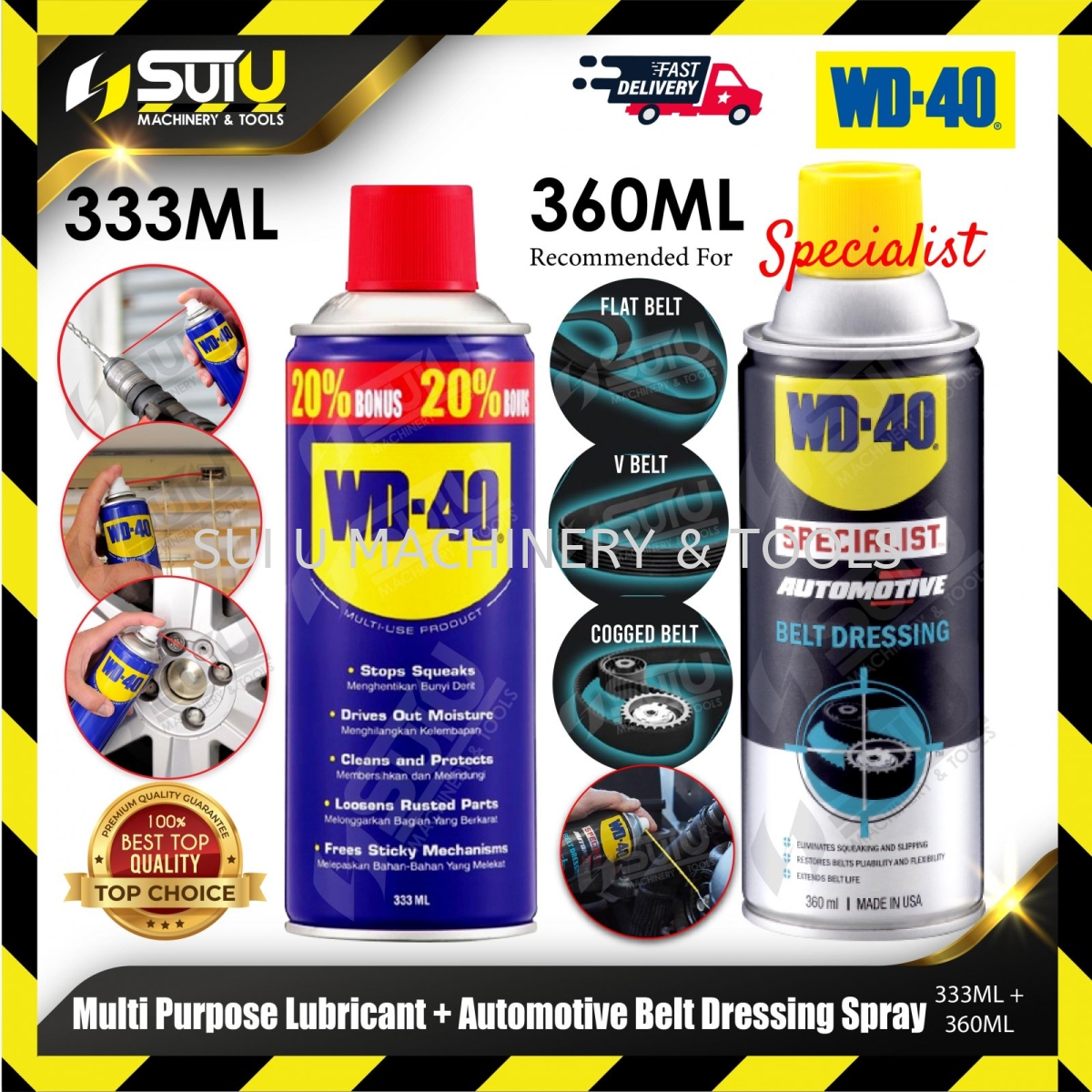 WD-40 360ML Specialist Automotive Belt Dressing Spray + 330ML Multi-Purpose  Lubricant WD-40 Series