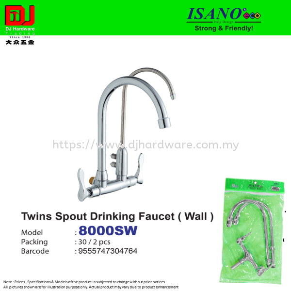 ISANO STRONG & FRIENDLY TWINS SPOUT DRINKING FAUCET WALL 8000SW (CL) KITCHEN & BATHROOM Selangor, Malaysia, Kuala Lumpur (KL), Sungai Buloh Supplier, Suppliers, Supply, Supplies | DJ Hardware Trading (M) Sdn Bhd