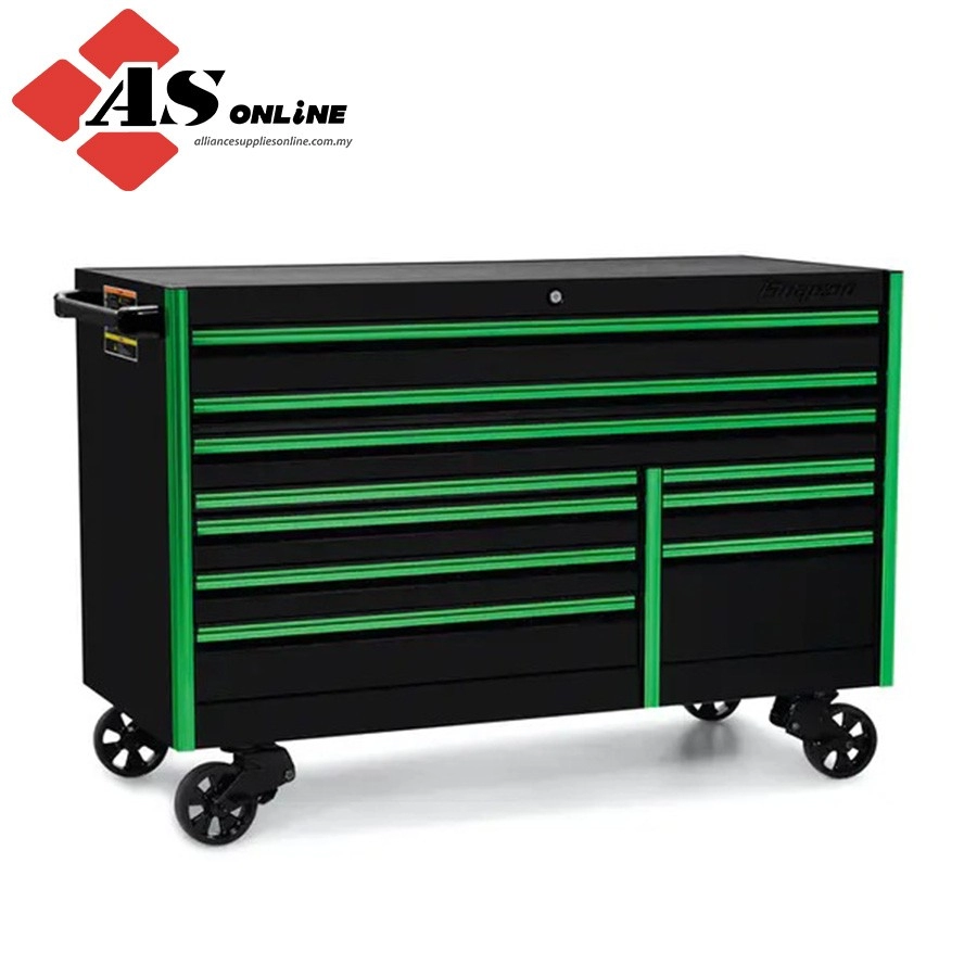 SNAP-ON 68" 10-Drawer Double-Bank EPIQ Series Roll Cab with SpeeDrawer (Gloss Black w/ Atomic Green Trim and Blackout Details) / Model: KETN682C0PWT