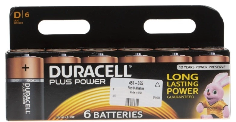 451-865 - Duracell Plus Power Duracell 1.5V Alkaline D Batteries - D +/PWR P6 RS 