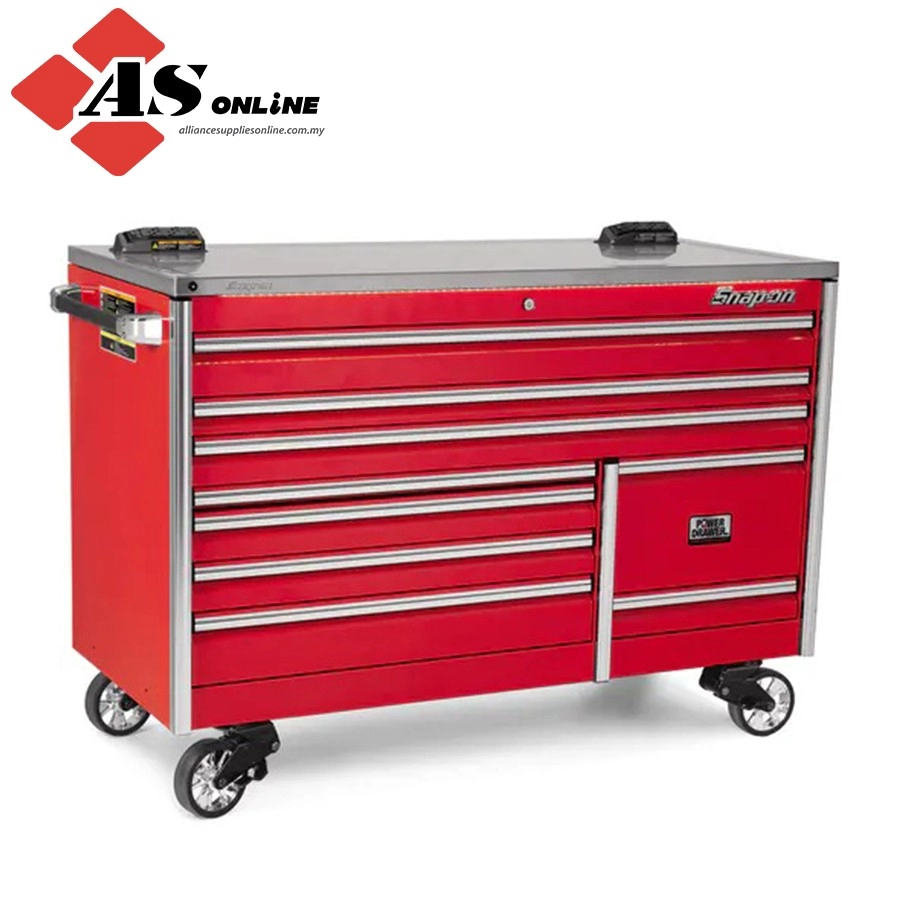 SNAP-ON 68" Nine-Drawer Double-Bank EPIQ Series Stainless Steel PowerTop with LED Light Roll Cab with PowerDrawer and SpeeDrawer (Red) / Model: KETP682A2PBO