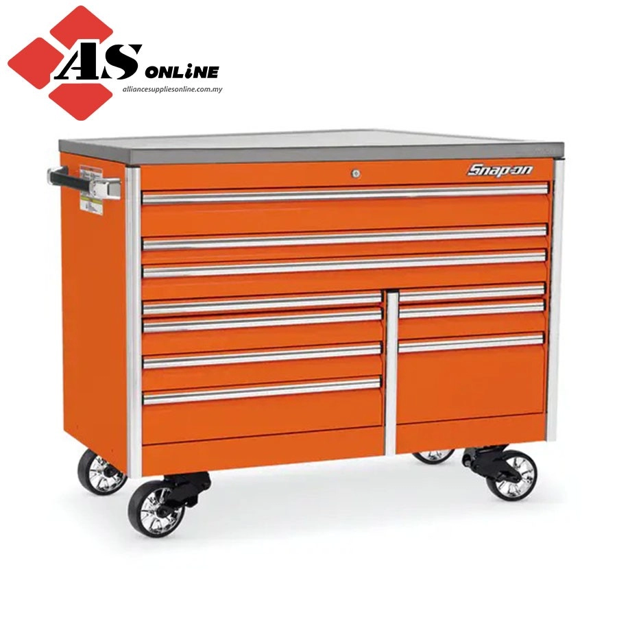 SNAP-ON 60" 10-Drawer Double-Bank EPIQ Series Stainless Steel Top Roll Cab (Electric Orange) / Model: KETN602C1PJK