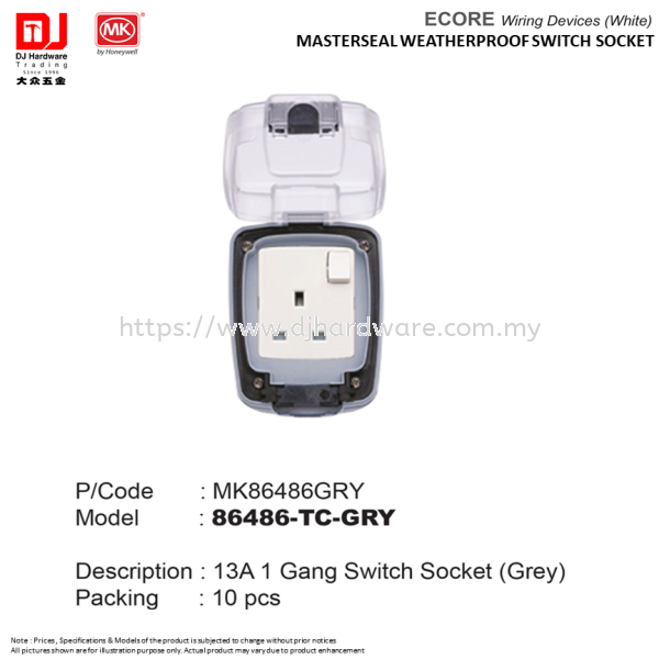 MK BY HONEYWELL ECORE WIRING DEVICES WHITE MASTERSEAL WEATHERPROOF SWITCH SOCKET 13A 1 GANG SWITCH SOCKET GREY MK86486GRY (CL) LIGHTING & ELECTRICAL Selangor, Malaysia, Kuala Lumpur (KL), Sungai Buloh Supplier, Suppliers, Supply, Supplies | DJ Hardware Trading (M) Sdn Bhd