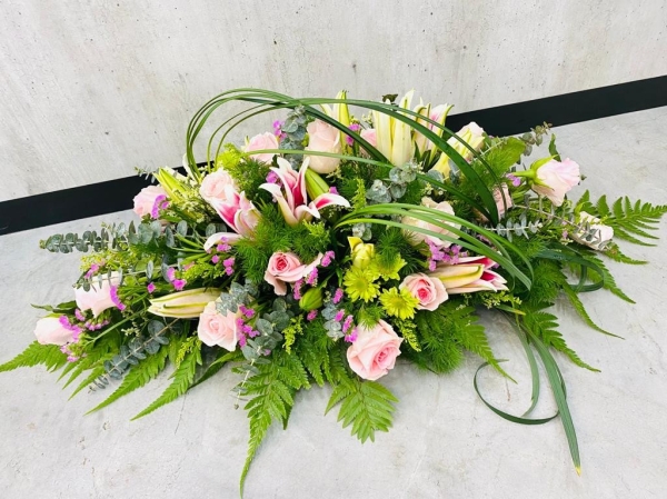 Casket spray- Rest in Heaven Prayers / Funeral Surrounding Flowers Flower wreathe/ Sympathy Flower Melaka Retailer, Services | BLISS FLORIST