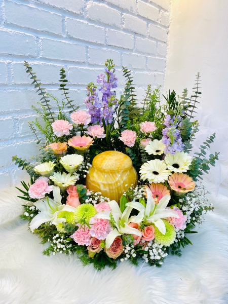 Premium Urn Flowers Prayers / Funeral Surrounding Flowers Flower wreathe/ Sympathy Flower Melaka Retailer, Services | BLISS FLORIST