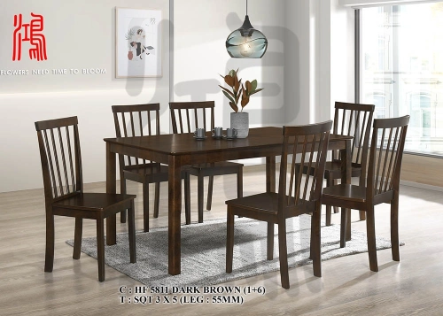 HF 5811 Malaysia Best Seller Solid Rubberwood Dining Set (1+6) 