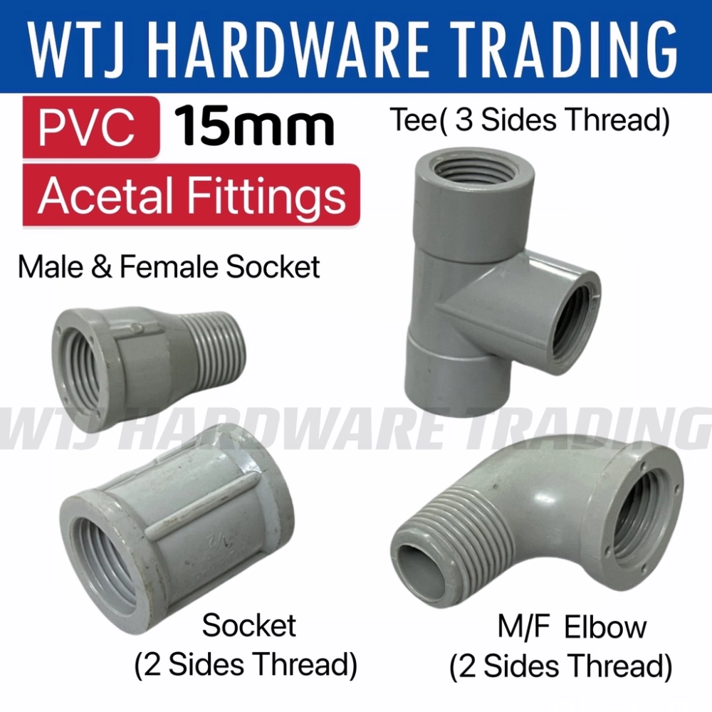 PVC ACETAL Fittings / Male female Socket / M/F Elbow / Tee / Socket 1/2'' (15mm)