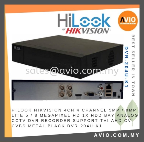 Hilook Hikvision 4ch 4 Channel 5MP / 8MP Lite HD 1x HDD Bay Analog CCTV DVR Recorder TVI CVI DVR-204U-K1(C)(S) DVR ANALOG RECORDER HILOOK Johor Bahru (JB), Kempas, Johor Jaya Supplier, Suppliers, Supply, Supplies | Avio Digital