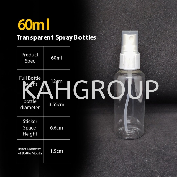 60ml Plastic Transparent Spray Bottles Empty Bottles Supply Selangor, Malaysia, Kuala Lumpur (KL), Johor Bahru (JB), Penang, Perak Supplier, Suppliers, Supply, Supplies | Kualiti Alam Hijau (M) Sdn Bhd