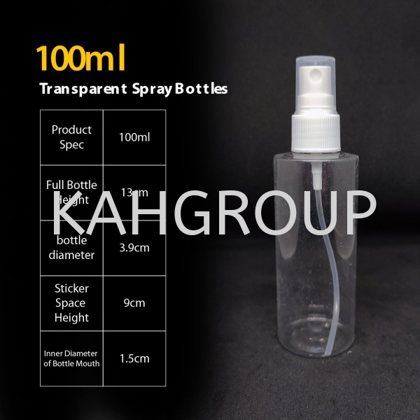 100ml Plastic Transparent Spray Bottles Empty Bottles Supply Selangor, Malaysia, Kuala Lumpur (KL), Johor Bahru (JB), Penang, Perak Supplier, Suppliers, Supply, Supplies | Kualiti Alam Hijau (M) Sdn Bhd