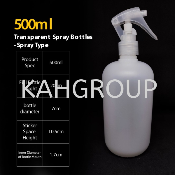 500ml Plastic Transparent Bottle - Spray Type Empty Bottles Supply Selangor, Malaysia, Kuala Lumpur (KL), Johor Bahru (JB), Penang, Perak Supplier, Suppliers, Supply, Supplies | Kualiti Alam Hijau (M) Sdn Bhd