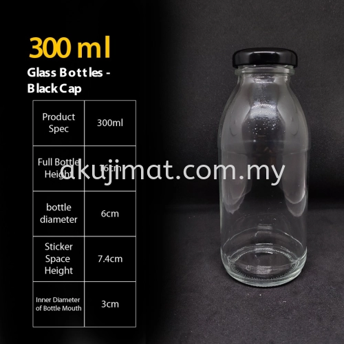 300ml Glass Bottle - Black Cap