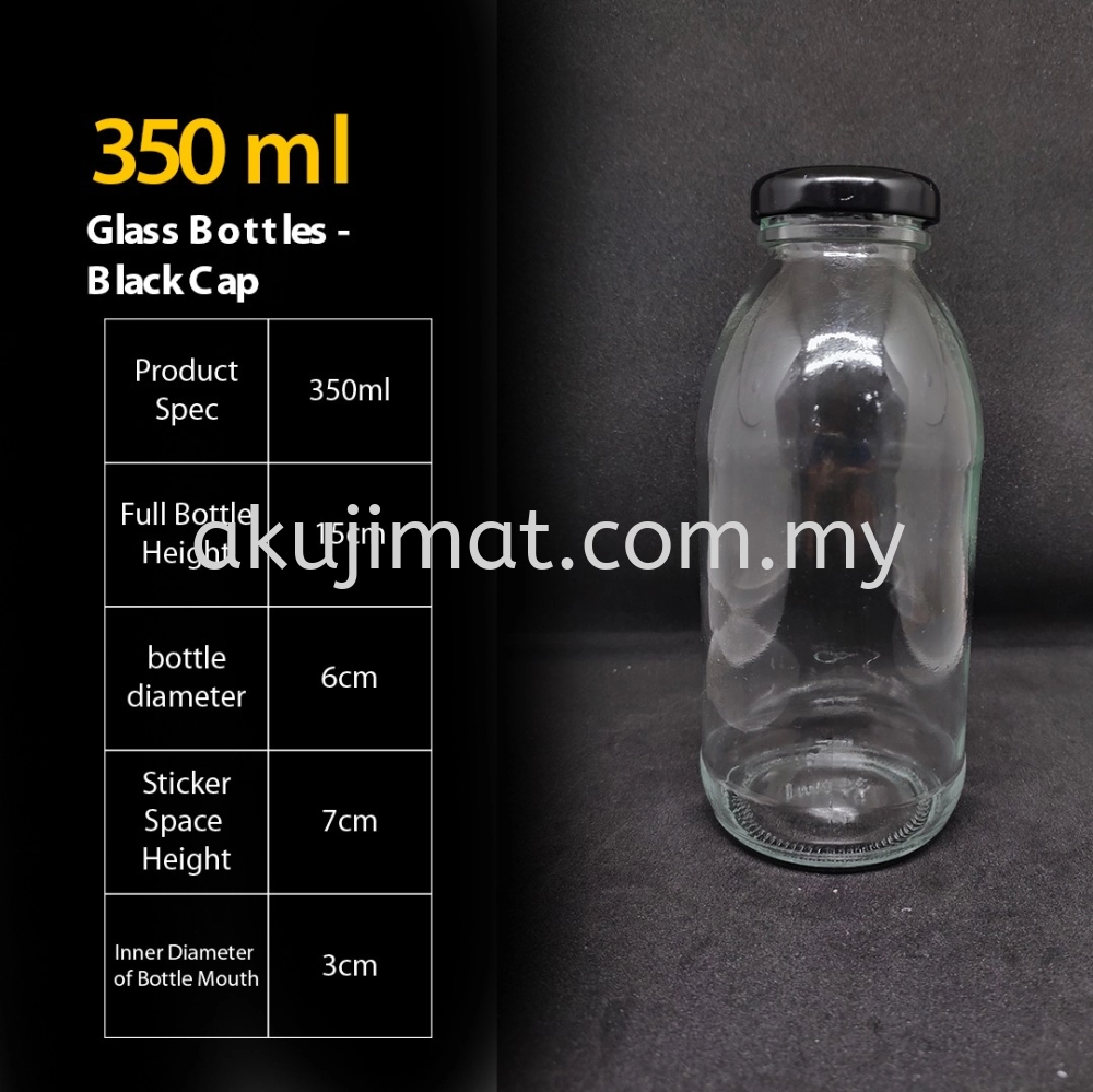 350ml Glass Bottle - Black Cap