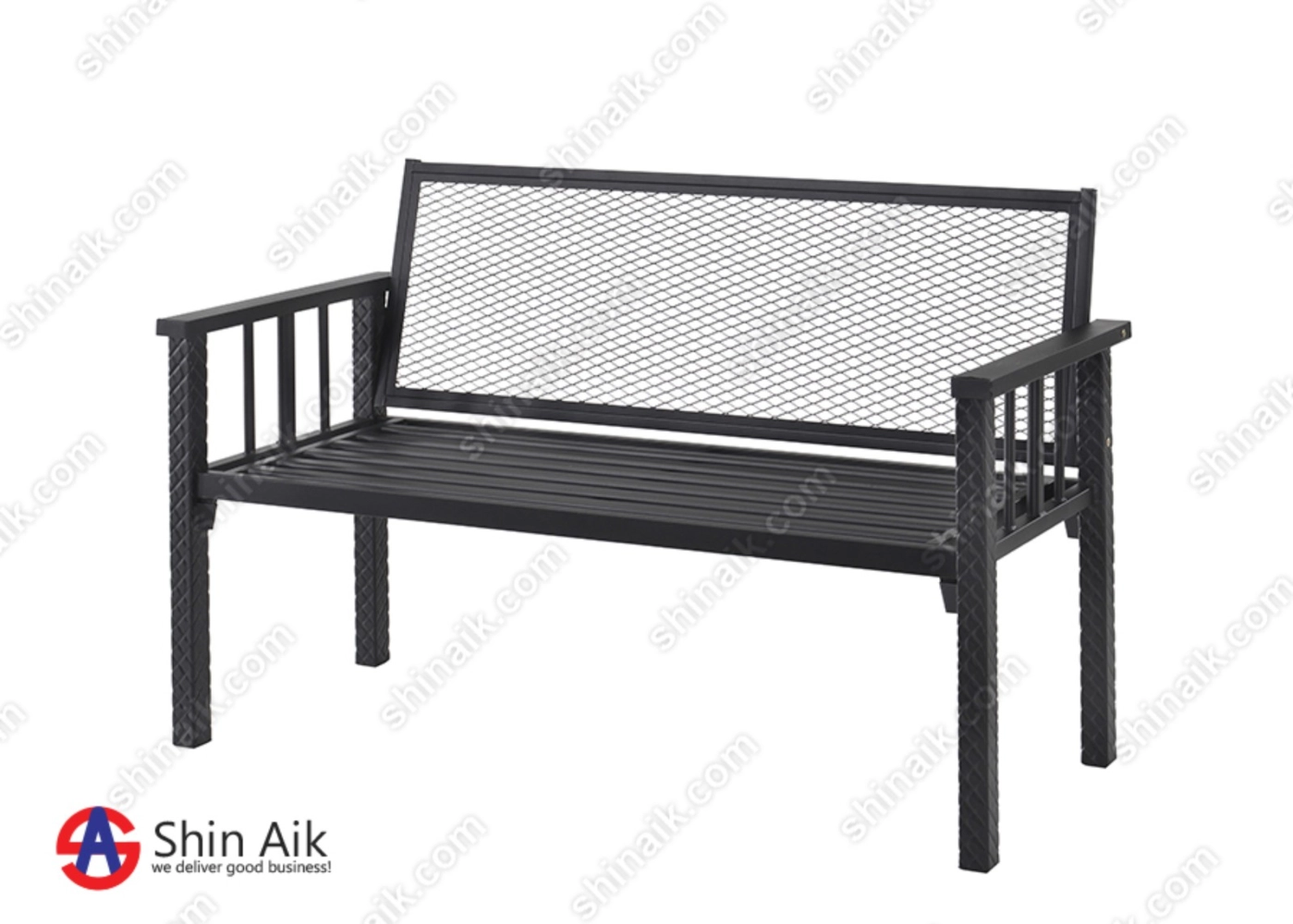 BC5917(KD) Black Industrial Style 2 Seater Metal Bench With Backrest