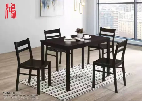 HF 111 Malaysia Solid Rubberwood Dining Chair + Dining Table (1+4) Cappuccino