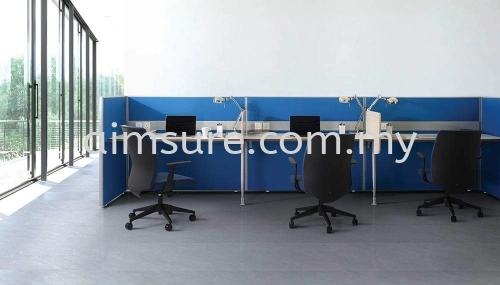 3 cluster furniture workstation in blue