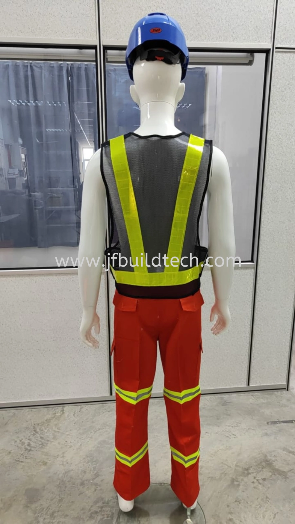 SAFETY VEST V SHARPE BLACK NETTING C/W FLUORESCENT GREEN REFLECTIVE