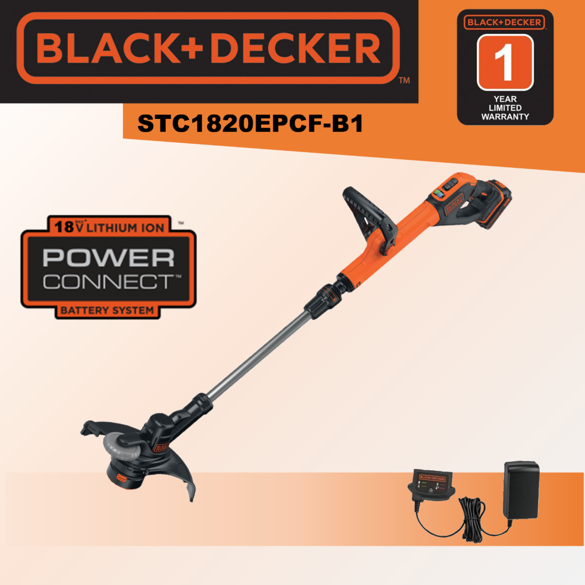 Buy Black&Decker 18V Battery Lawn Trimmer POWERCOMMAND Easy Feed 28cm