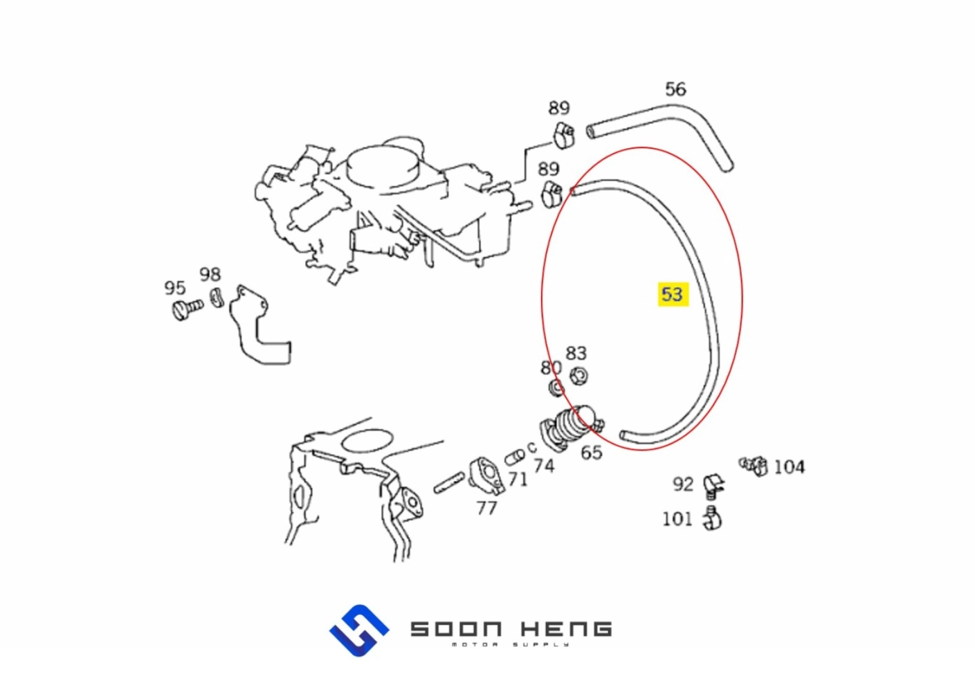 Mercedes-Benz with Engine M102 and M115 - Fuel Pump to Carburetor Hose 430mm (FEBI)