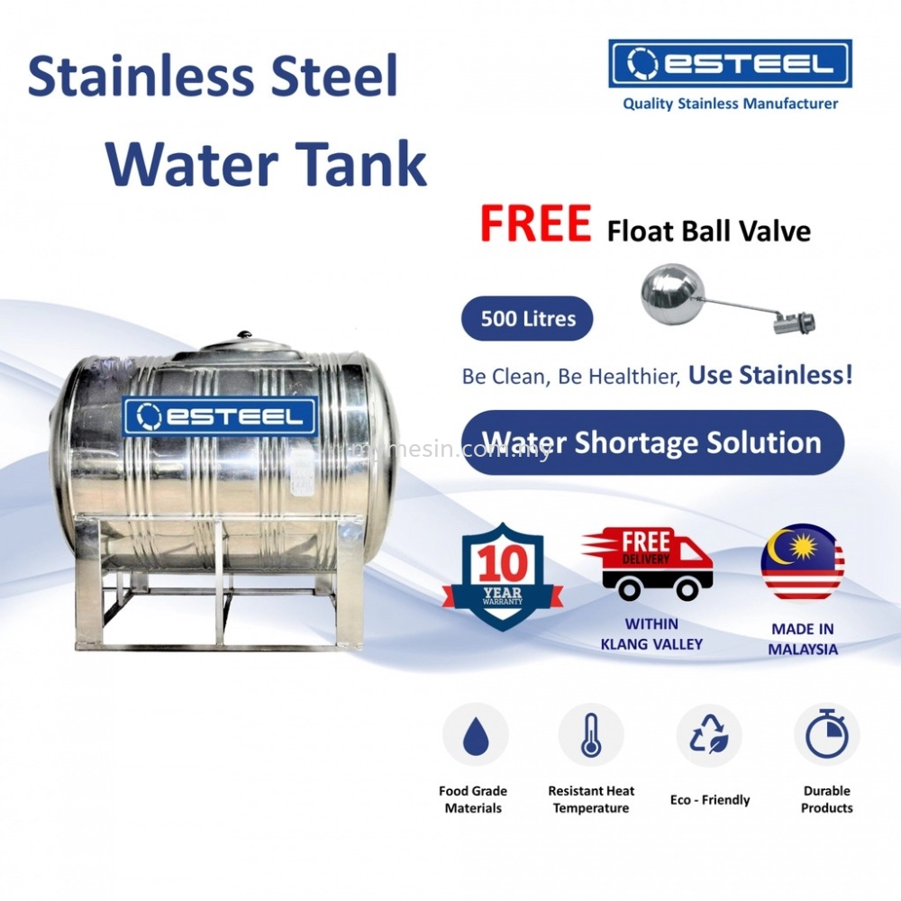 eSteel Stainless Steel Water Tank Series (Horizontal with Stand) - WATER TANK