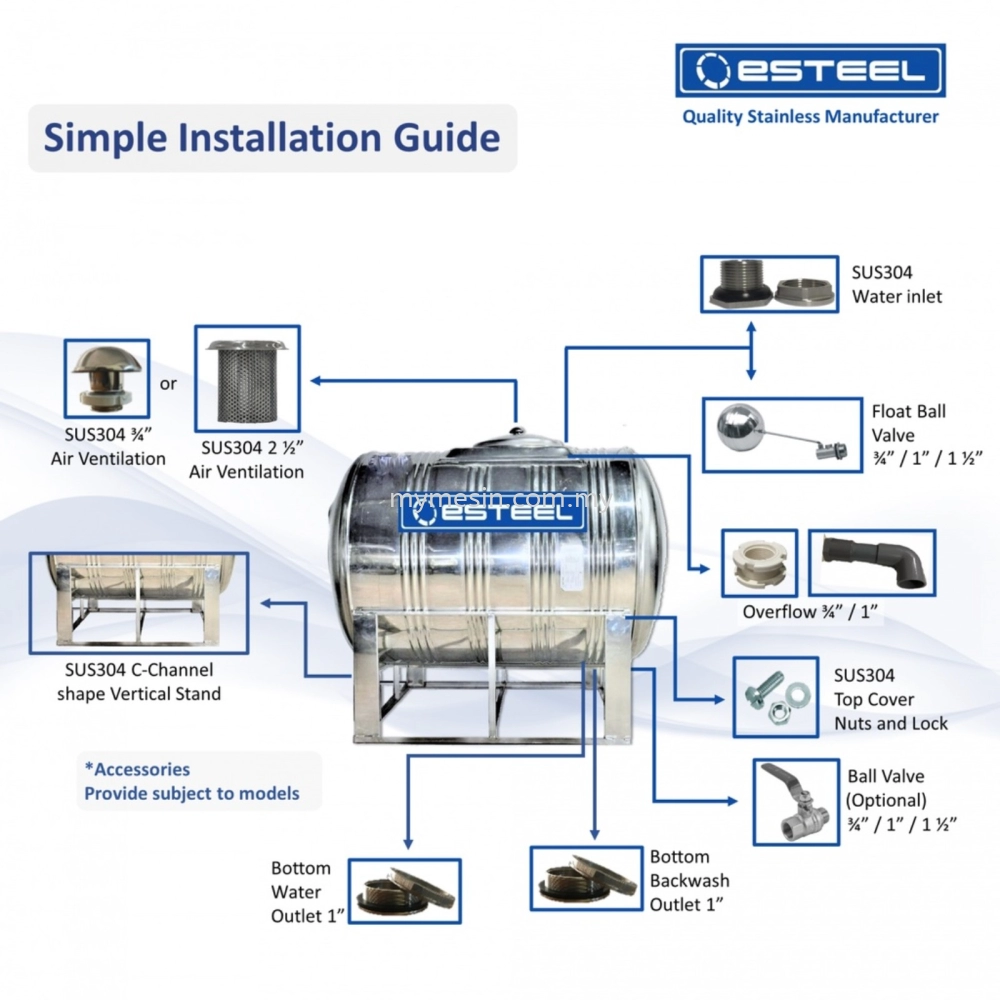 eSteel Stainless Steel Water Tank Series (Horizontal with Stand) - WATER TANK