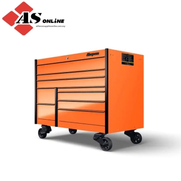 SNAP-ON 54" Nine-Drawer Double-Bank Masters Series Roll Cab with PowerDrawer and SpeeDrawer (Electric Orange with Black Trim and Blackout Details) / Model: KMP1022ABKH