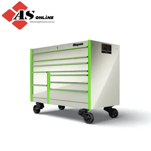 SNAP-ON 54" Nine-Drawer Double-Bank Masters Series Roll Cab with PowerDrawer and SpeeDrawer (White w/ Atomic Green Trim and Blackout Details) / Model: KMP1022APXQ