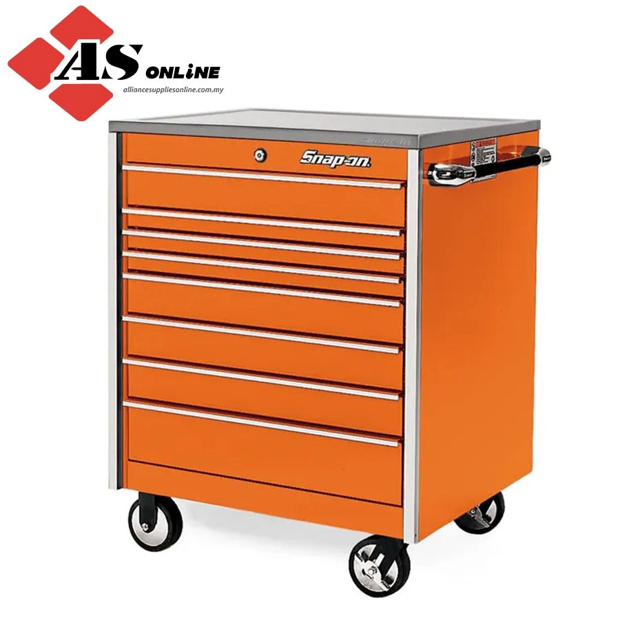 SNAP-ON 36" Eight-Drawer Single Bank Masters Series Stainless Steel Top Roll Cab (Electric Orange) / Model: KRL1056DPJK1