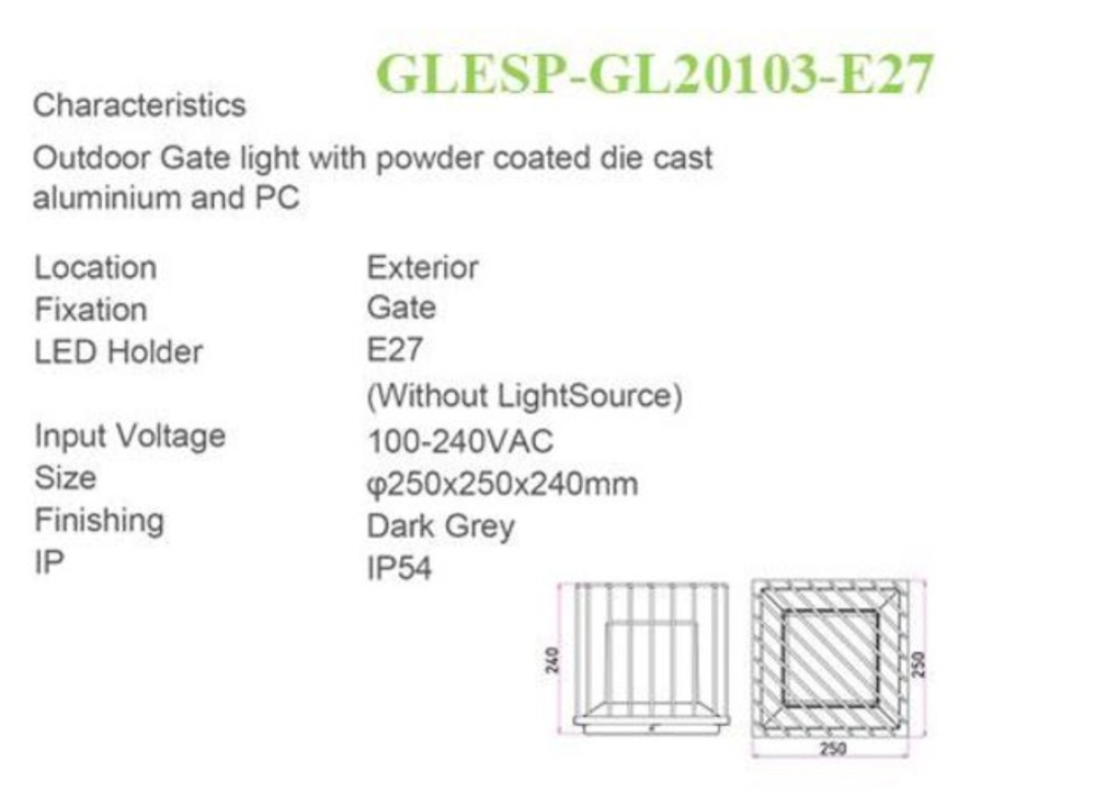 DESS GLESP-GL20103 E27 IP65 OUTDOOR GATE LIGHT