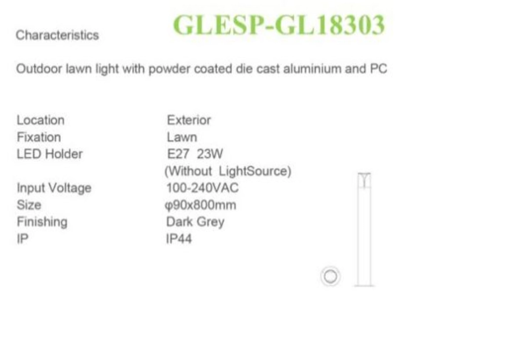 DESS GLESP-GL18303 E27 IP44 OUTDOOR BOLLARD LIGHT