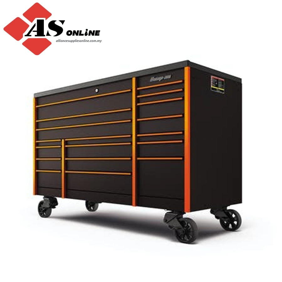 SNAP-ON 72" 18-Drawer Triple-Bank Masters Series Bed Liner Top Roll Cab (Flat Black with Orange Valor Trim and Blackout Details) / Model: KTL1023APXB7