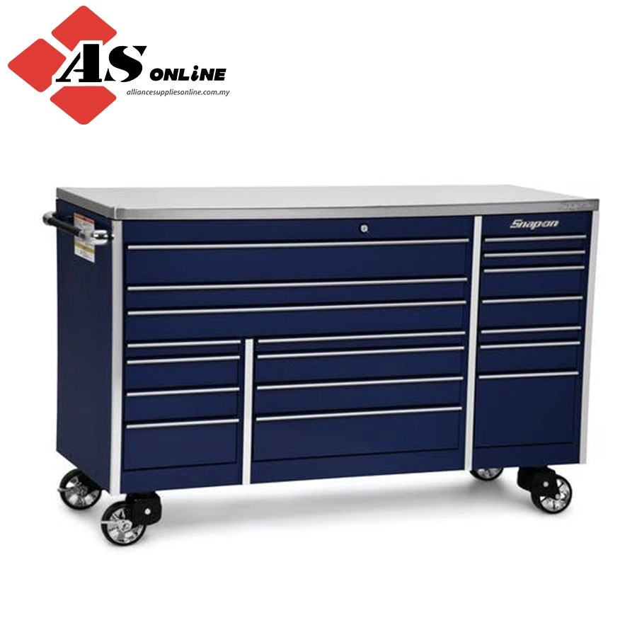 SNAP-ON 72" 18-Drawer Triple-Bank Masters Series Stainless Steel Top Roll Cab (Midnight Blue w/ Black Trim) / Model: KTL1023PDG1