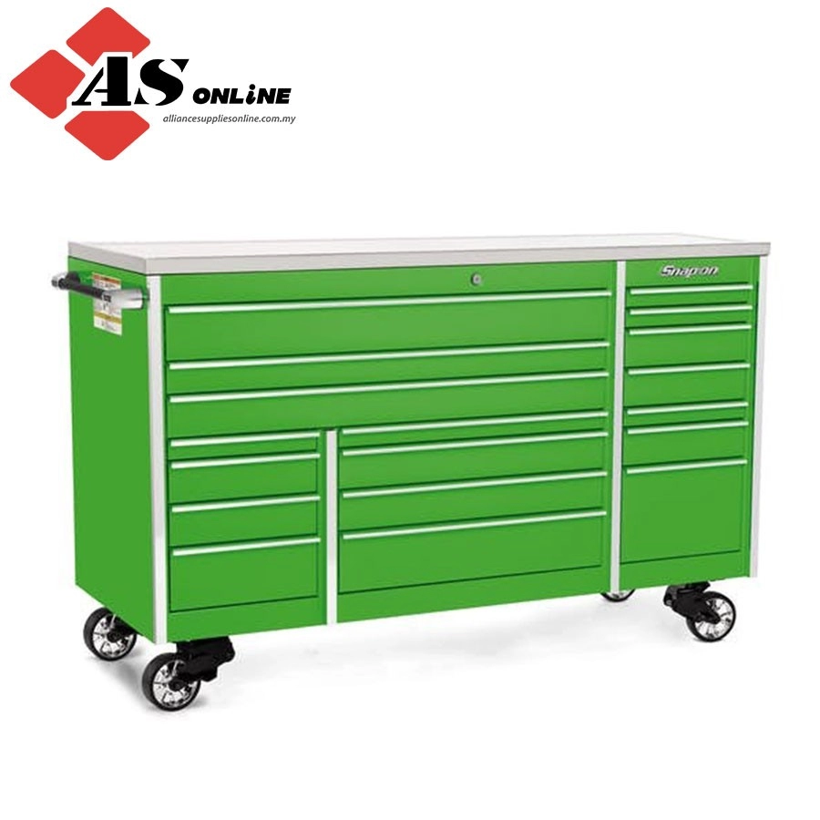 SNAP-ON 72" 18-Drawer Triple-Bank Masters Series Stainless Steel Top Roll Cab (Extreme Green) / Model: KTL1023APJJ1