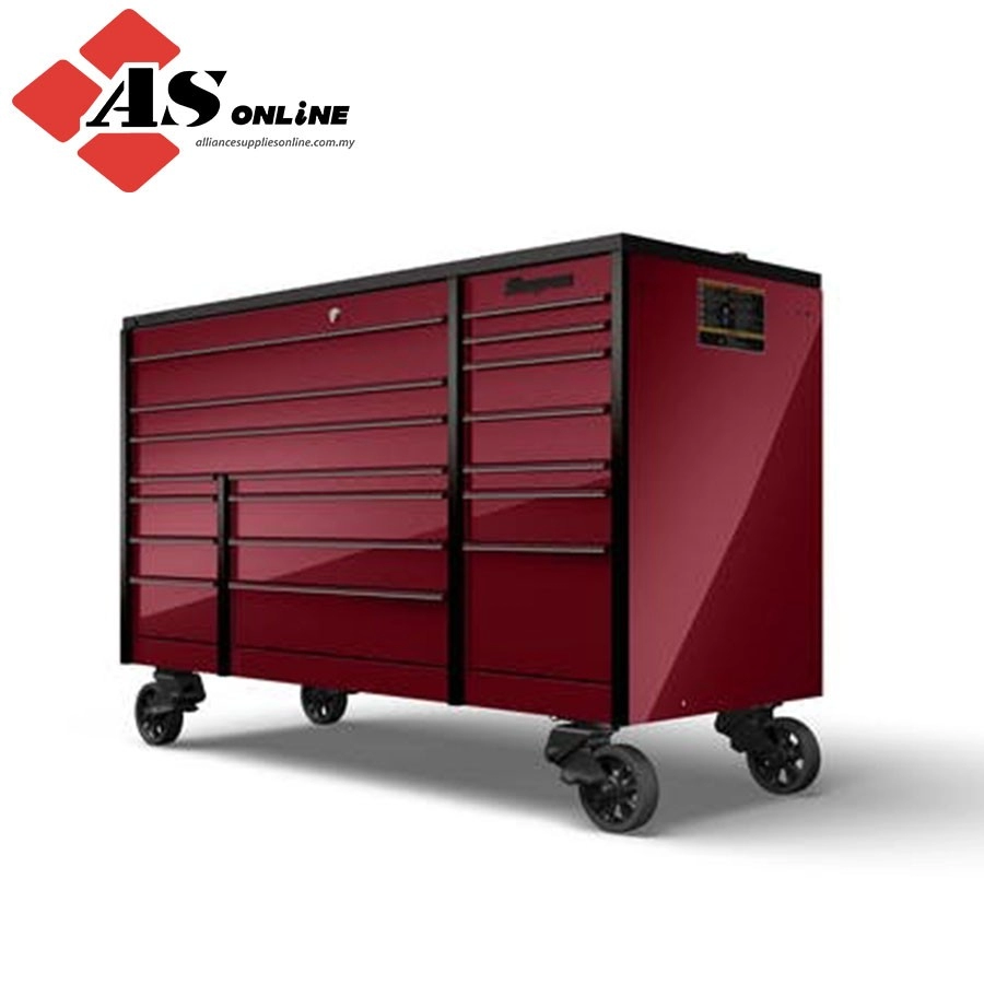 SNAP-ON 72" 18-Drawer Triple-Bank Masters Series Bed Liner LED PowerTop Roll Cab (Cranberry with Blackout Trim) / Model: KTL1023ABCR3