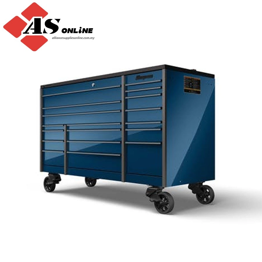 SNAP-ON 72" 18-Drawer Triple-Bank Masters Series Bed Liner LED PowerTop Roll Cab (Midnight Blue with Brushed Titanium Trim Blackout Details) / Model: KTL1023AZHE3