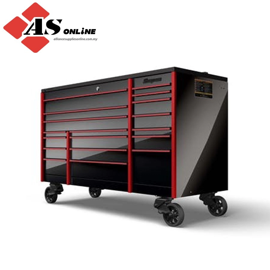 SNAP-ON 72" 18-Drawer Triple-Bank Masters Series Bed Liner LED PowerTop Roll Cab (Gloss Black with Brushed Red Trim Blackout Details) / Model: KTL1023AZGV3
