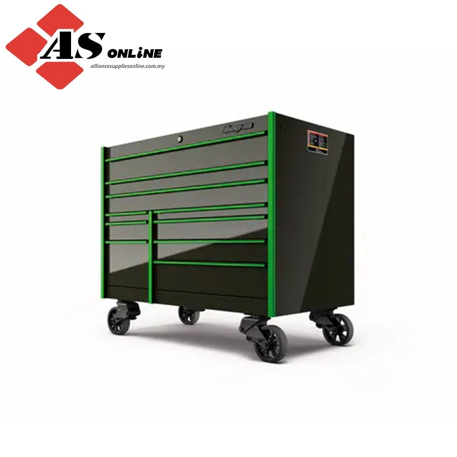 SNAP-ON 54" 10-Drawer Double-Bank Masters Series Bed Liner Top Roll Cab (Gloss Black w/ Atomic Green Trim and Blackout Details) / Model: KTL1022APWT7