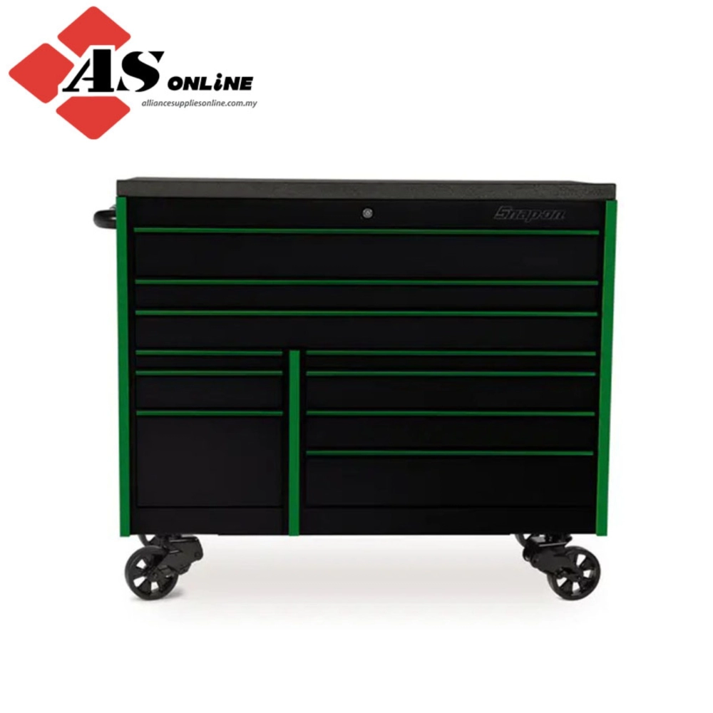SNAP-ON 54" 10-Drawer Double-Bank Masters Series Bed Liner Top Roll Cab (Gloss Black w/ Atomic Green Trim and Blackout Details) / Model: KTL1022APWT7